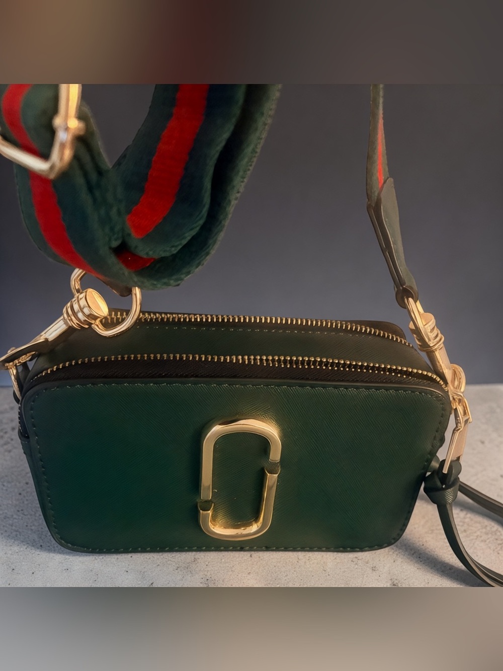Hunter Green Double-Zip Crossbody Camera Bag with Gold Hardware NWOT
